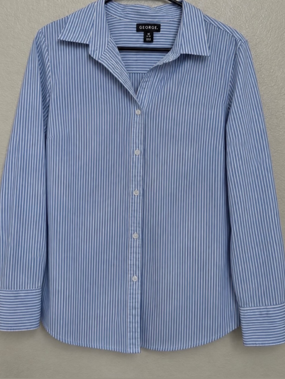 George Light Blue and White Pinstripe Dress Shirt